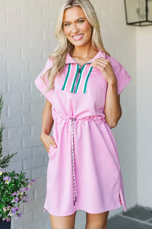 Glittery Casual Dresses for a Sparkly Effect​ At The Course Pink Drawstring Dress