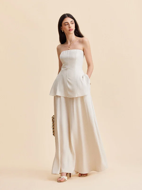 Geometric - Patterned Casual Dresses for a Modern Style​ Strapless Peplum Top With Flowing Skirt Set