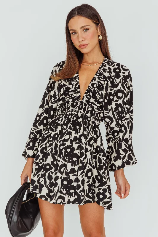 Celebrity - Inspired Casual Dresses for a Fashionable Look​ Going Your Way Long Sleeve Mini Dress Floral Black