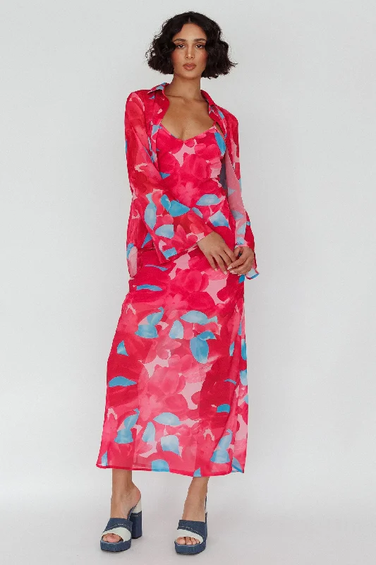 Button - Down Casual Dresses for a Classic Vibe​ Stasi Cami Strap Midi Dress Floral Pink