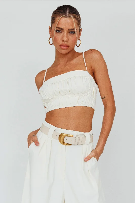 Spring - Season Casual Dresses in Fresh Colors​ Regal Ruched Cami Crop Top Cream