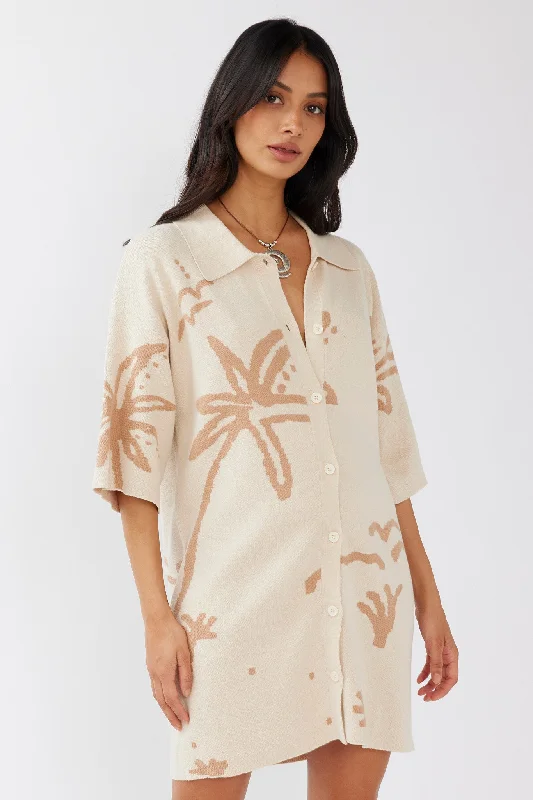 Dry - Clean - Only Casual Dresses for Delicate Fabrics​ Nalani Button-Up Knit Dress Sand/Wood
