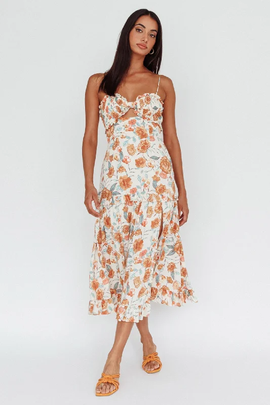 Short - Sleeve Casual Dresses with Printed Graphics Everglow Shirred Bust Midi Dress Floral Beige Short - Sleeve Casual Dresses with Printed Graphics Everglow Shirred Bust Midi Dress Floral Beige
