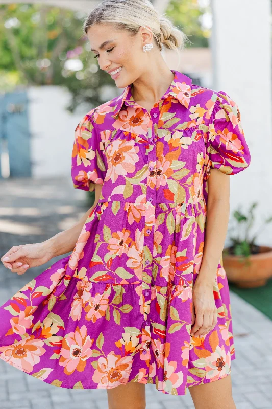Outdoor Event Casual Dresses in Durable Fabrics​ The New Way Purple Floral Dress