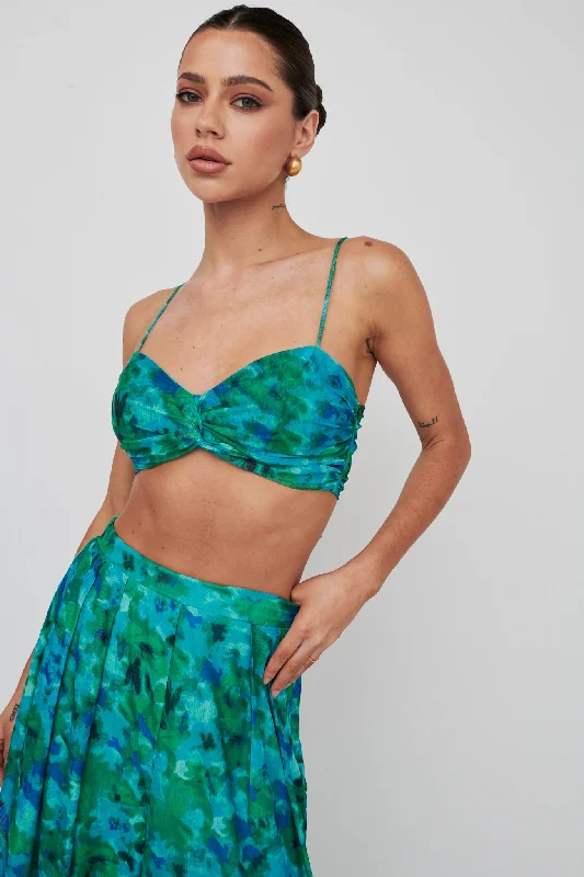 Smocked Waist Casual Dresses for Comfort​ Tammi Tied Back Crop Top Floral Green