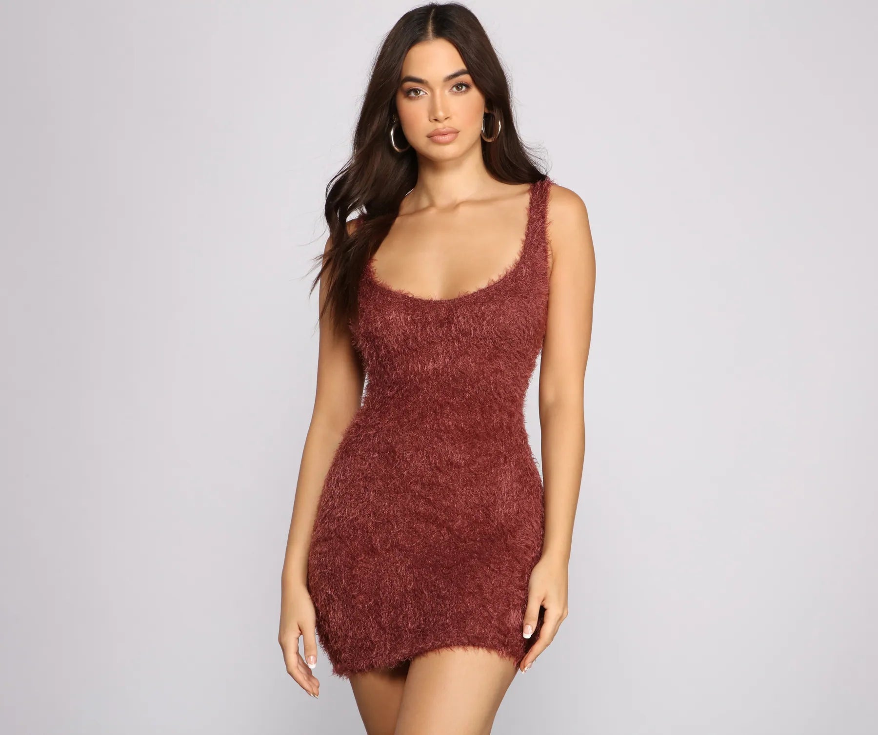 Travel - Friendly Casual Dresses for Comfort on the Go​ Sleeveless Shaggy Knit Mini Dress