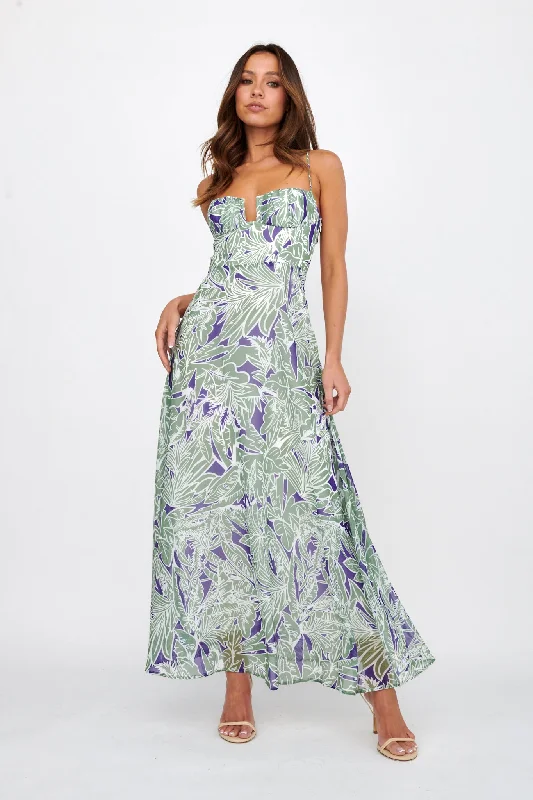 Abstract - Printed Casual Dresses for a Contemporary Vibe​ Kindred Love Gathered Bust Maxi Dress Blue