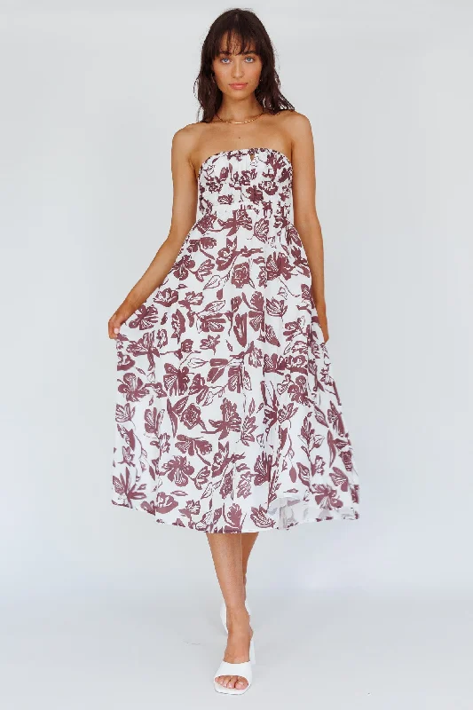 Lace - Trimmed Casual Dresses for a Delicate Touch​ Caloundra Strapless Midi Dress Floral Walnut