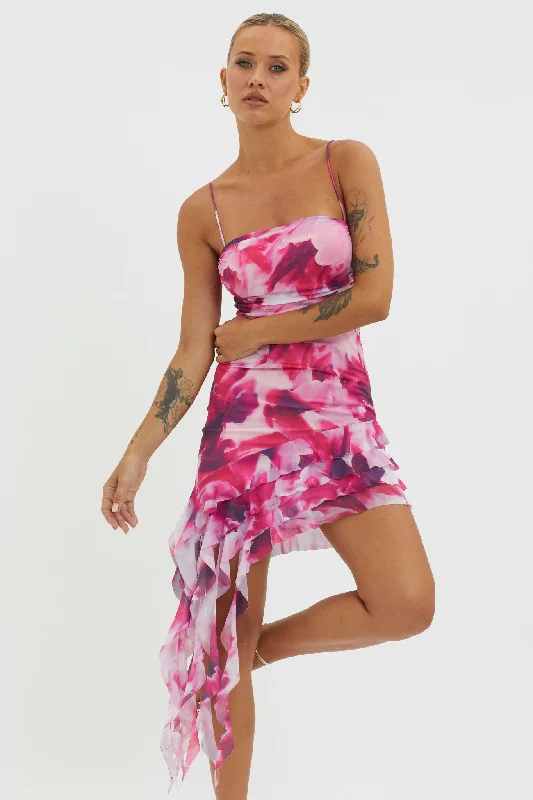 Embroidered Casual Dresses with Intricate Designs​ Envious Ruffle Trim Mini Dress Pink