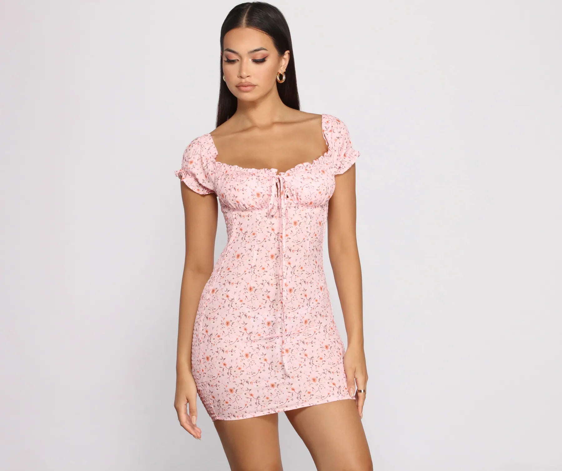 Plus - Size Casual Dresses for a Comfortable Fit​ Sweet Florals Smocked Mini Dress