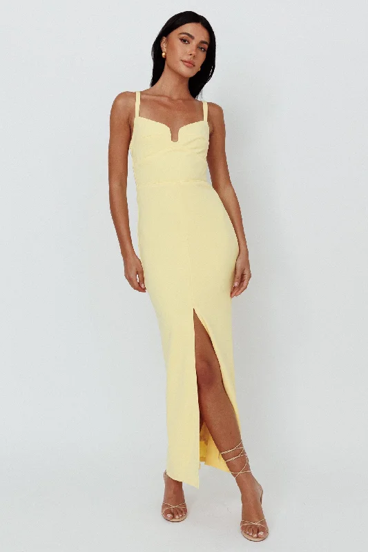 Off - Shoulder Casual Dresses for a Feminine Touch​ Love To Love Front Split Maxi Dress Lemon