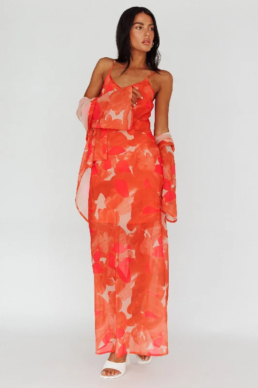 Sleeveless Casual Dresses for Warm Weather​ Stasi Cami Strap Midi Dress Floral Orange