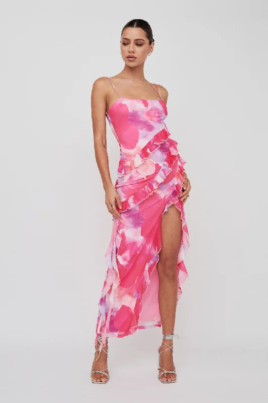 Concert - Wear Casual Dresses with a Fun Style​ Crush On You Split Ruffle Midi Dress Pink