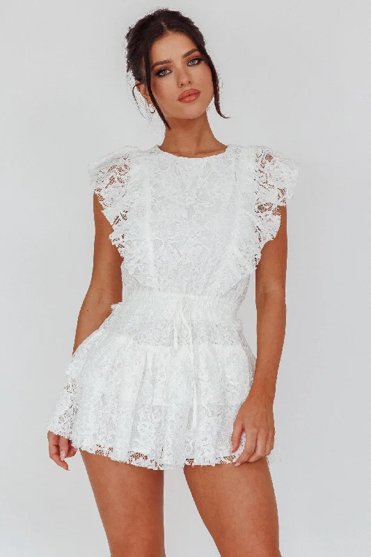 Faux Fur - Lined Casual Dresses for Winter Warmth​ Sevila Sleeveless Lace Romper White