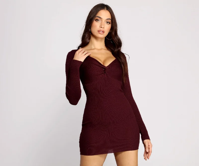 Plus - Size Casual Dresses for a Comfortable Fit Twist Front Ribbed Knit Mini Dress Plus - Size Casual Dresses for a Comfortable Fit Twist Front Ribbed Knit Mini Dress