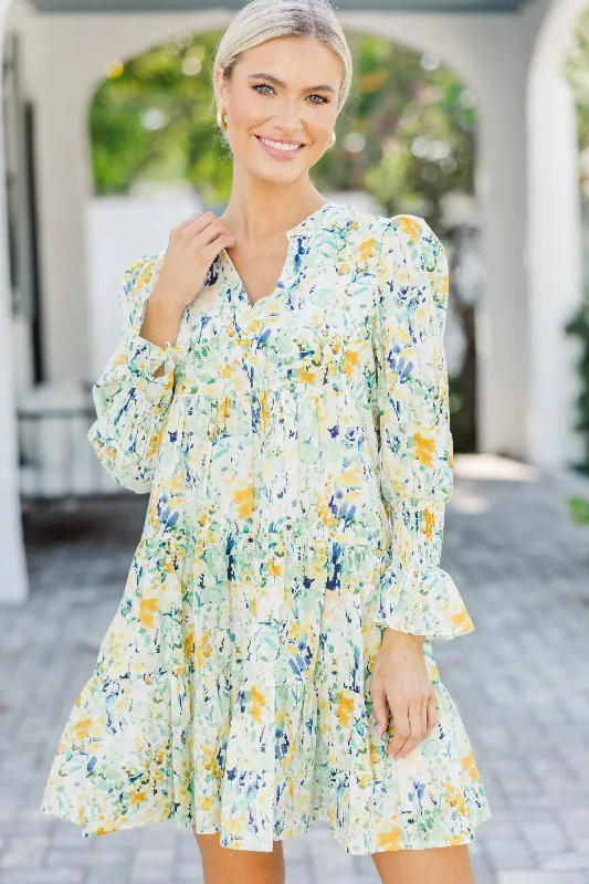 Sequined Casual Dresses for Special Occasions​ In Your Happy Place Yellow Watercolor Floral Dress