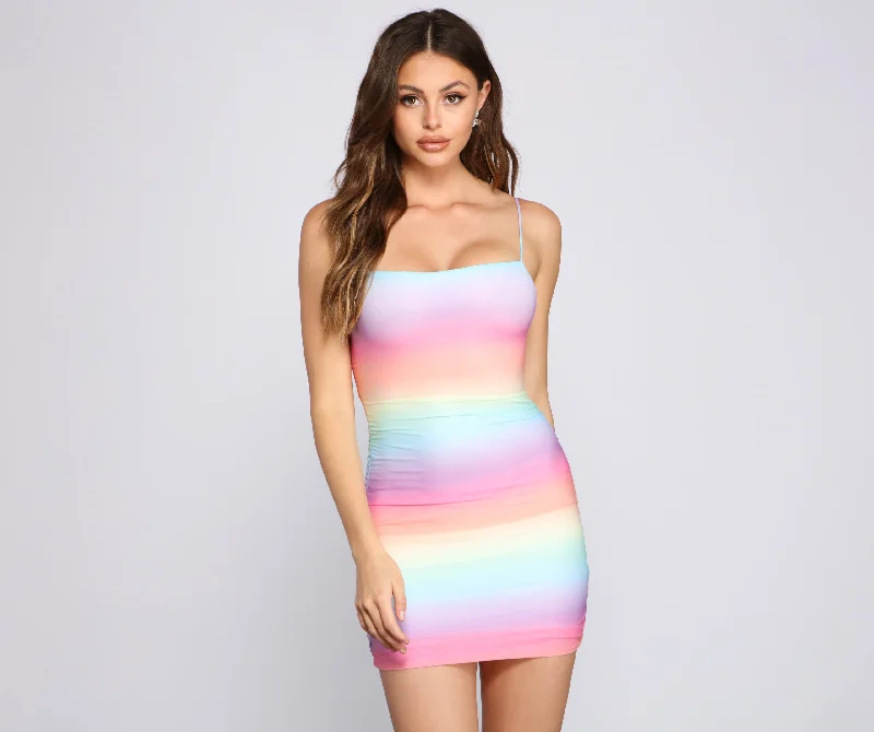 Custom - Made Casual Dresses for a Personalized Fit Rainbow Tie Dye Mesh Mini Dress