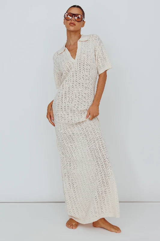 Custom - Made Casual Dresses for a Personalized Fit Clearwater Crochet Short Sleeve Maxi Dress White