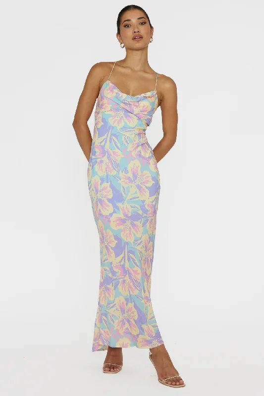 Outdoor Event Casual Dresses in Durable Fabrics​ Libby Scoop Back Maxi Dress Floral Blue