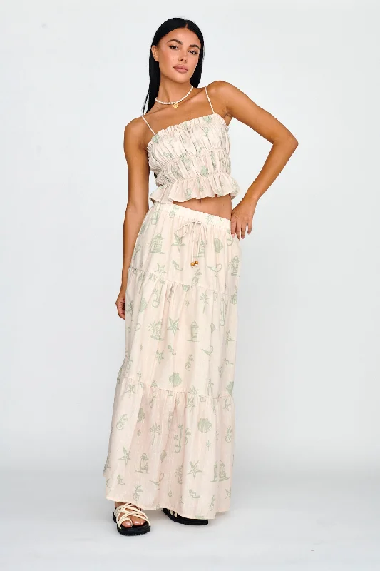 Rayon Casual Dresses for a Soft Feel​ South Bay Maxi Skirt Print Sage