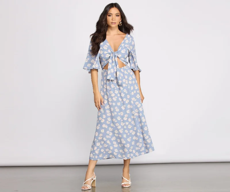 Hat - Friendly Casual Dresses for Outdoor Outfits​ Flowy Floral Woven Midi Dress