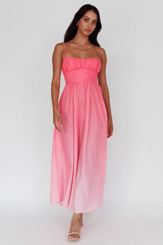 Sequined Casual Dresses for Special Occasions​ Clarabelle Gathered Bust Maxi Dress Gradient Pink