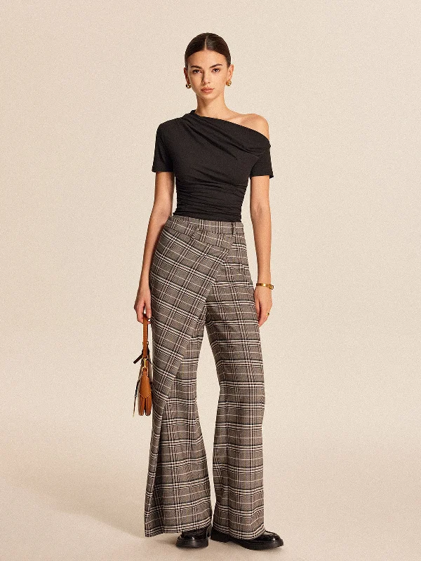 Glittery Casual Dresses for a Sparkly Effect​ Plaid Asymmetrical Detail Mid Waist Pants