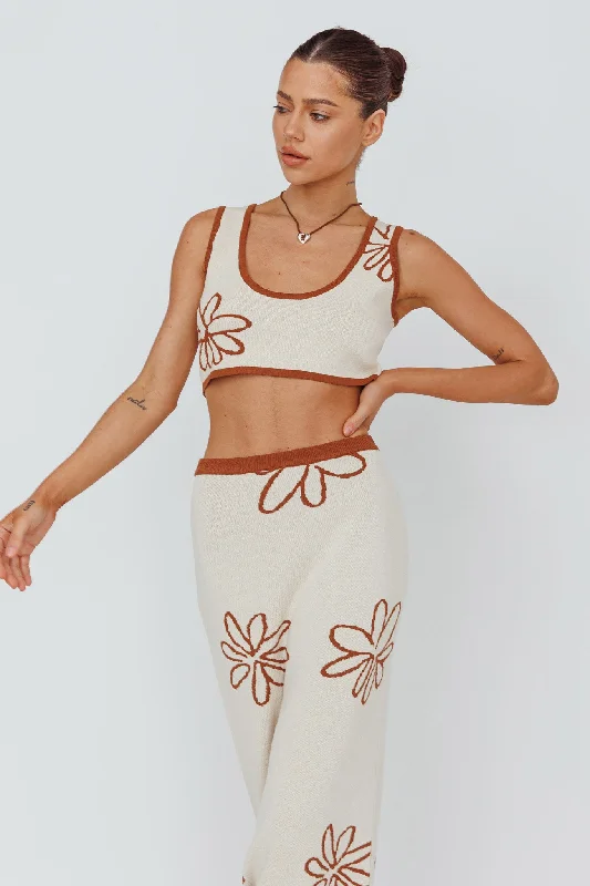 A - Line Casual Dresses for a Flattering Silhouette​ Sunland Knit Crop Top Flower Oat Mocha