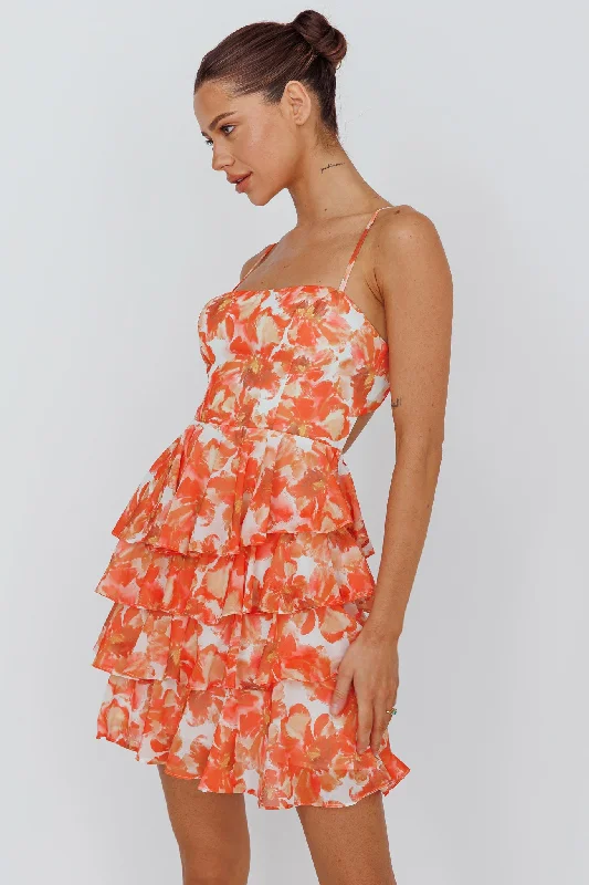 Scarf - Accented Casual Dresses for Added Style​ Lauran Tied Back Frill Dress Floral Orange