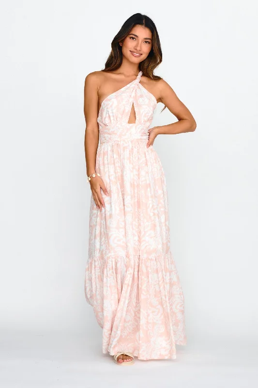 Satin Casual Dresses with a Shiny Finish​ Kamali One-Shoulder Keyhole Maxi Dress Beige