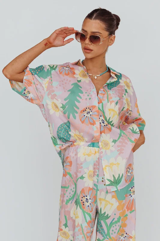 Abstract - Printed Casual Dresses for a Contemporary Vibe​ Kiko Button-Up Shirt Print Pink Multi