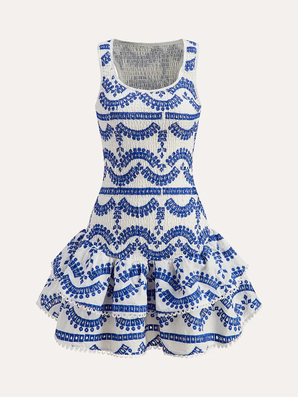 Velvet Casual Dresses for a Luxurious Look​ Embroidered Ruffled Sleeveless Dress