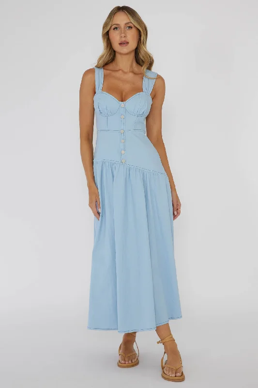 Pocket - Equipped Casual Dresses for Practicality​ Pansy Flounce Hem Maxi Dress Light Blue