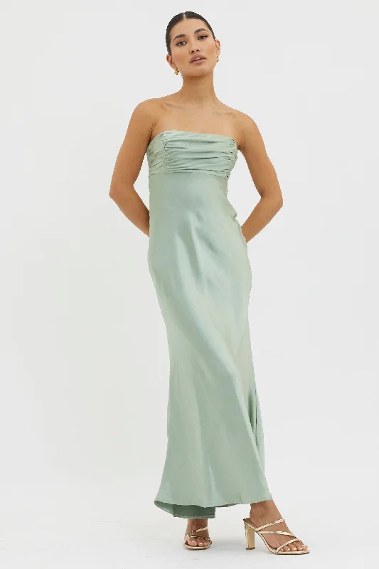 Belted Casual Dresses to Define the Waist​ Moon Song Strapless Laced Back Dress Matcha