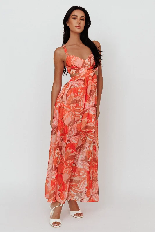 Beaded Casual Dresses for a Decorative Touch​ Maura Lace-Up Back Maxi Dress Floral Red
