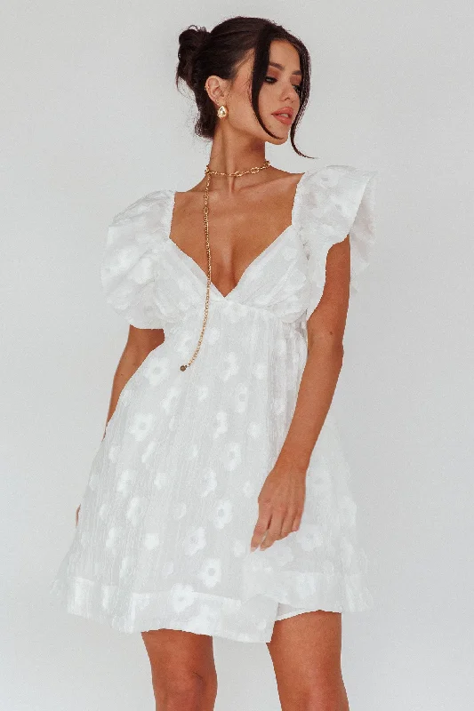 Sleep - Wear Inspired Casual Dresses for a Cozy Feel​ Melrose Place Floral Textured Frill Dress White