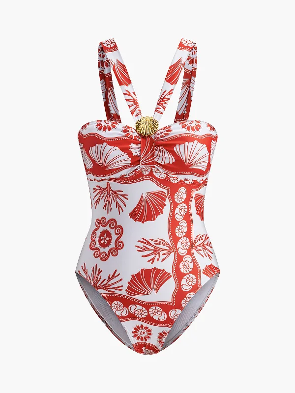 Brand - Specific Casual Dresses from Popular Labels​ Metal Detail Print One-Piece Swimsuit
