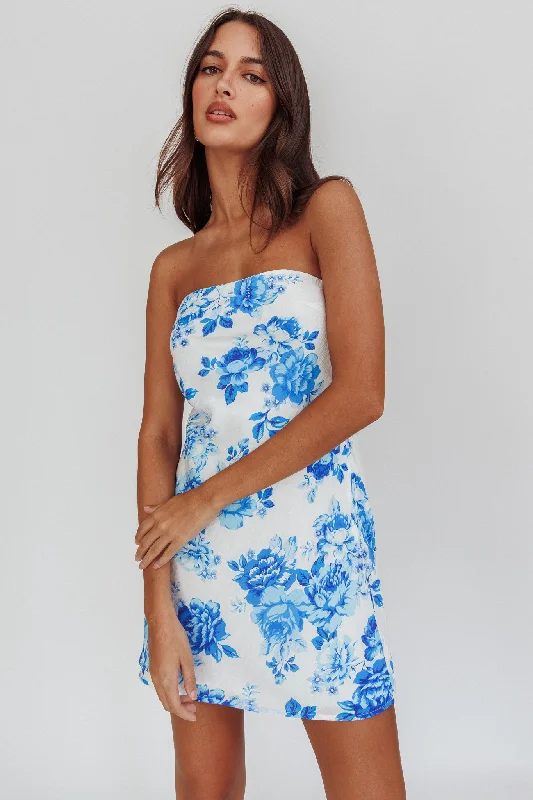 Short - Sleeve Casual Dresses with Printed Graphics​ Sorbet Strapless Mini Dress Blue