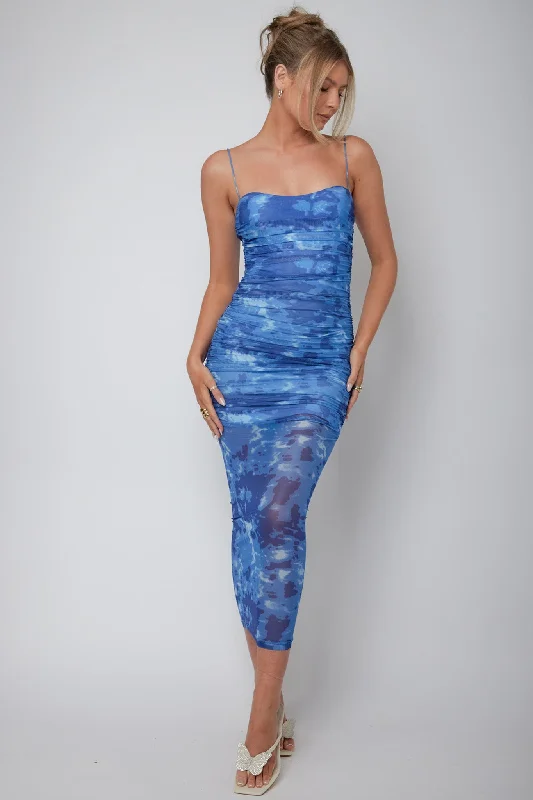Celebrity - Inspired Casual Dresses for a Fashionable Look​ Logan Ruched Midi Dress Mottled Blue