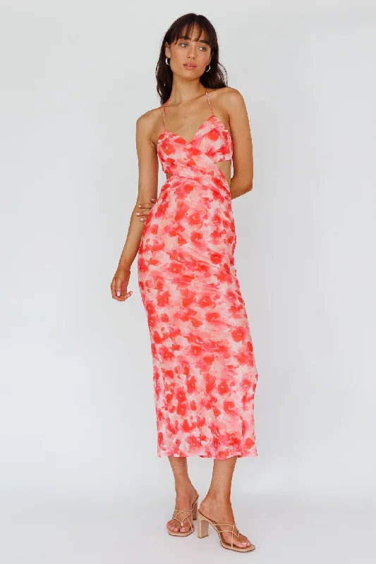 Belted Casual Dresses to Define the Waist​ Alivia Tied Back Maxi Dress Floral Red