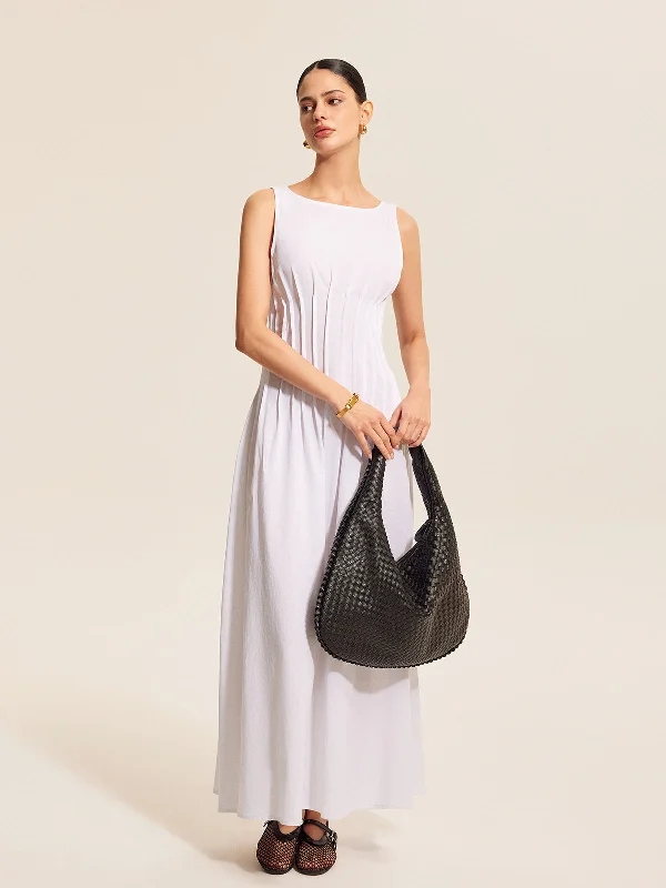 Beaded Casual Dresses for a Decorative Touch​ Cotton & Linen Pleated Sleeveless Dress