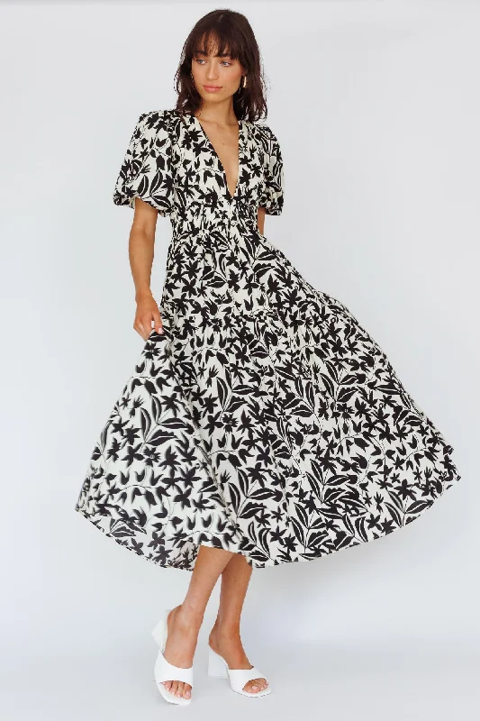 Wrap - Style Casual Dresses for Easy Wear​ Summer Land V-Neckline Midi Dress Floral Beige