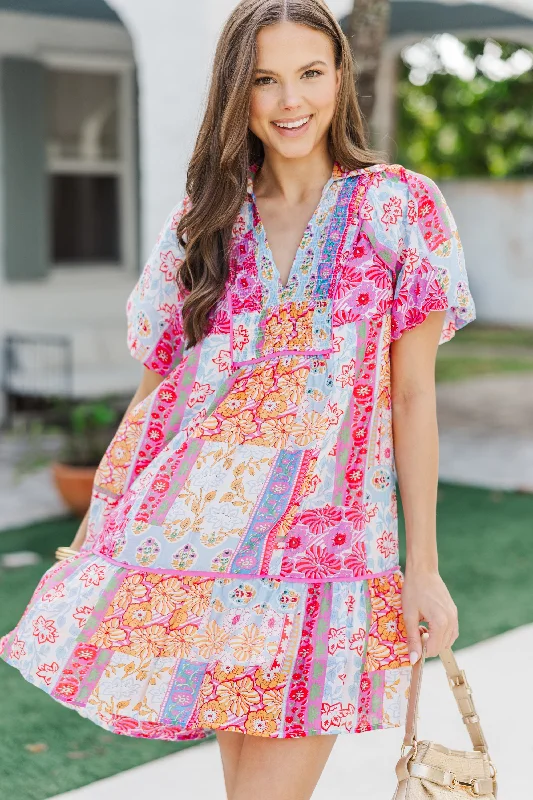 Plus - Size Casual Dresses for a Comfortable Fit​ Share The Joy Pink Mixed Print Dress