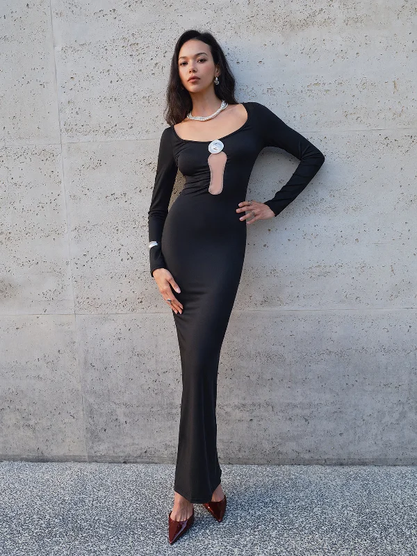 Machine - Washable Casual Dresses for Hassle - Free Care​ Tulle-Detail Metal Jersey Dress