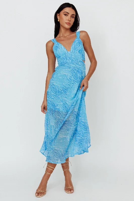 Summer - Appropriate Casual Dresses in Lightweight Materials​ Willa Tie Back Midi Dress Print Blue