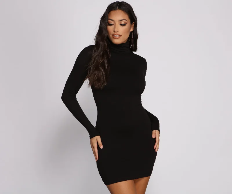 Custom - Made Casual Dresses for a Personalized Fit Trendy Girl Turtleneck Mini Dress
