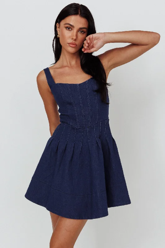 Tie - Waist Casual Dresses for Adjustable Fit​ Talisa Pintuck Pleat Waist Mini Dress Dark Blue