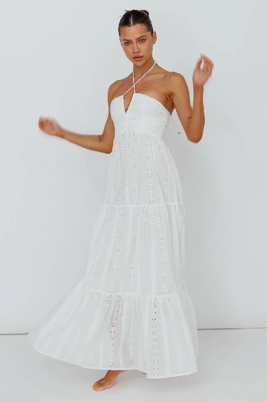 Off - Shoulder Casual Dresses for a Feminine Touch​ Asiah Halterneck Maxi Dress Eyelet White