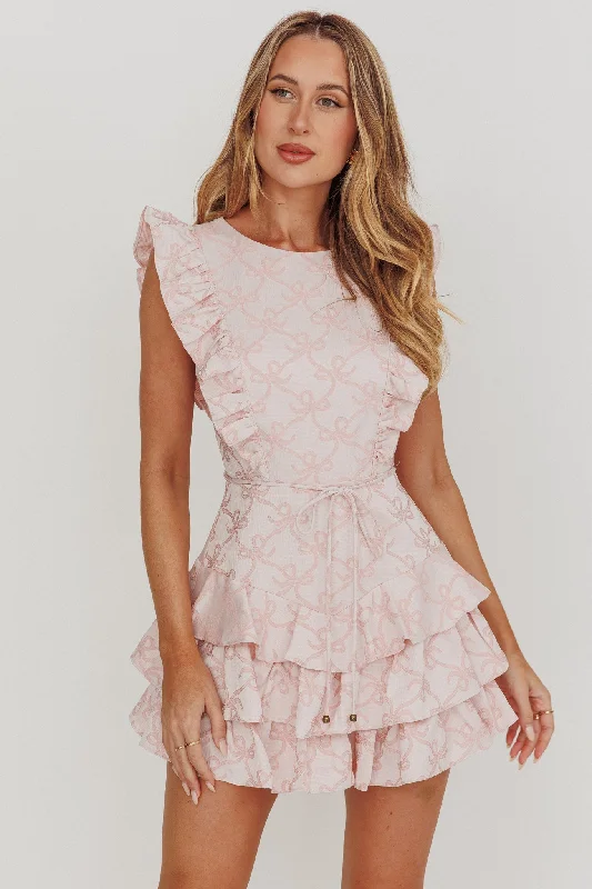 Mini Casual Dresses with Ruffled Hem​ Weekend Muse Sleeveless Layered Frill Romper Pink