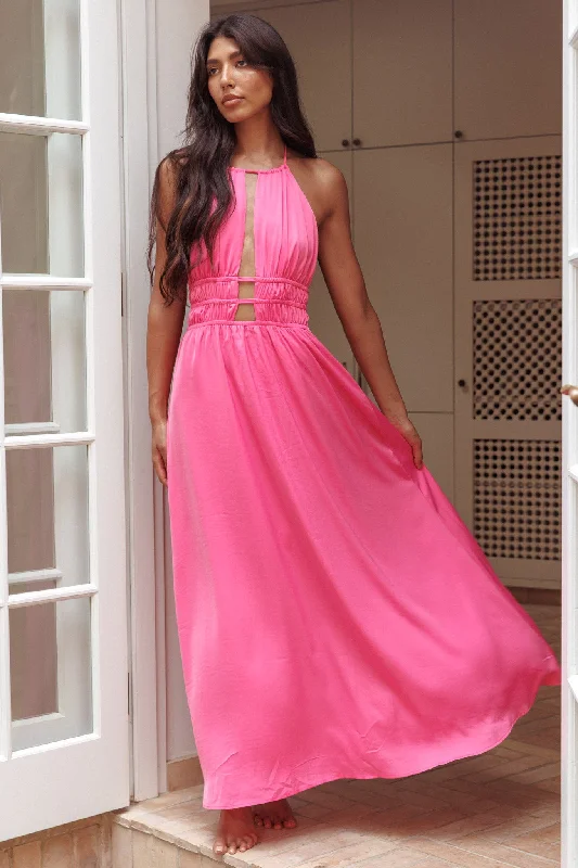Brunch - Suitable Casual Dresses for a Relaxed Gathering​ Cyndi Open Back Halterneck Maxi Dress Hot Pink